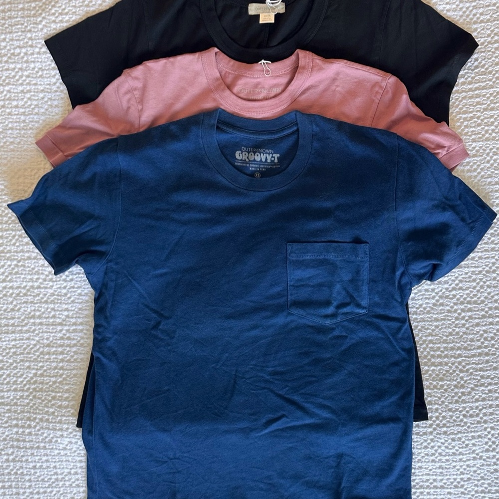 Outerknown T-Shirt Trio in Black, Pink, and Blue